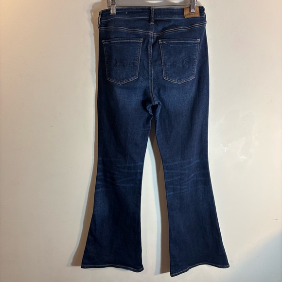 American Eagle Outfitters Sz 8 Super High Rise Flare Dark Wash Blue Denim Jeans - Picture 8 of 12